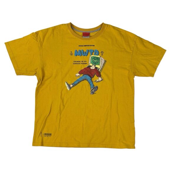 Most Wanted Lab‎ Mens Oversize Computer Graphic Tee T-Shirt Yellow Size XL - Picture 1 of 7